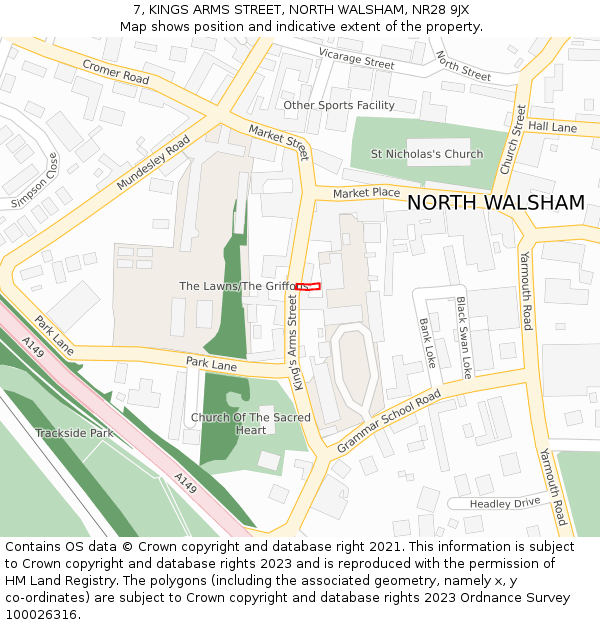 7, KINGS ARMS STREET, NORTH WALSHAM, NR28 9JX: Location map and indicative extent of plot