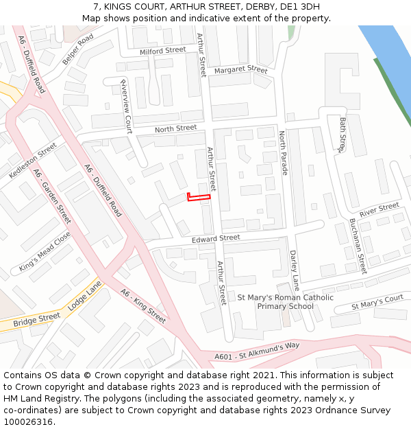 7, KINGS COURT, ARTHUR STREET, DERBY, DE1 3DH: Location map and indicative extent of plot