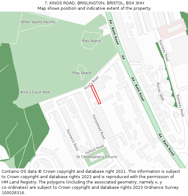 7, KINGS ROAD, BRISLINGTON, BRISTOL, BS4 3HH: Location map and indicative extent of plot