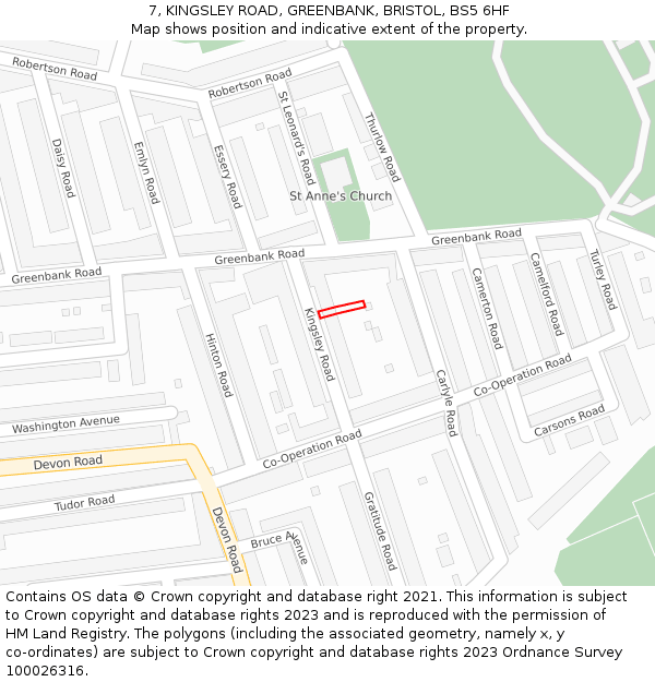 7, KINGSLEY ROAD, GREENBANK, BRISTOL, BS5 6HF: Location map and indicative extent of plot