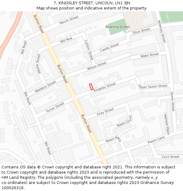 7, KINGSLEY STREET, LINCOLN, LN1 3JN: Location map and indicative extent of plot