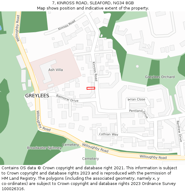 7, KINROSS ROAD, SLEAFORD, NG34 8GB: Location map and indicative extent of plot