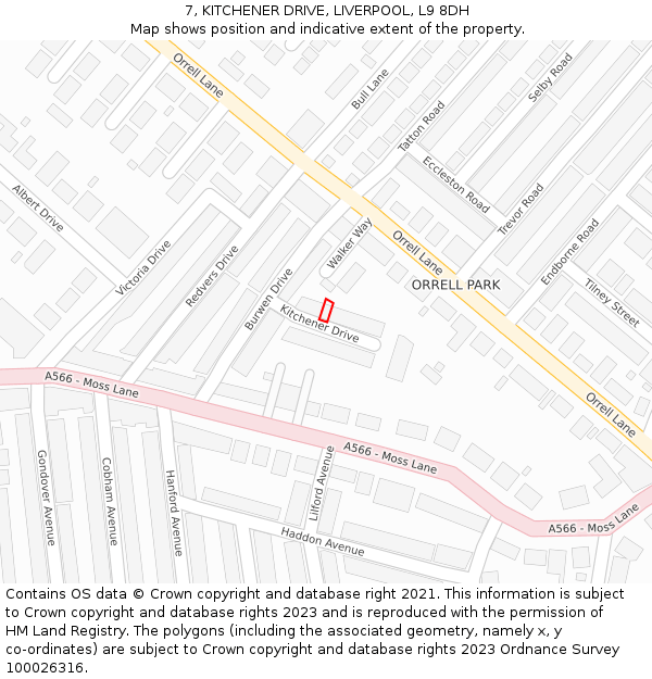 7, KITCHENER DRIVE, LIVERPOOL, L9 8DH: Location map and indicative extent of plot