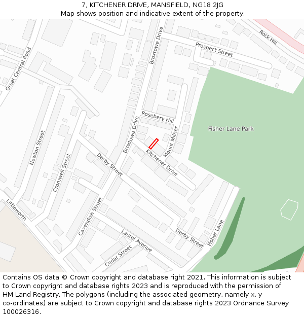 7, KITCHENER DRIVE, MANSFIELD, NG18 2JG: Location map and indicative extent of plot