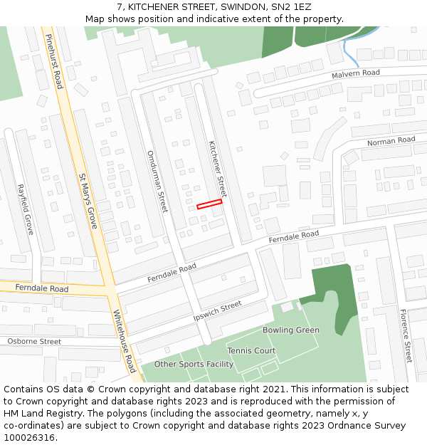 7, KITCHENER STREET, SWINDON, SN2 1EZ: Location map and indicative extent of plot