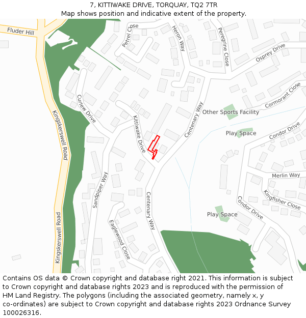 7, KITTIWAKE DRIVE, TORQUAY, TQ2 7TR: Location map and indicative extent of plot