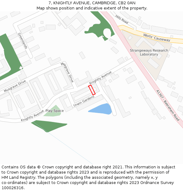 7, KNIGHTLY AVENUE, CAMBRIDGE, CB2 0AN: Location map and indicative extent of plot