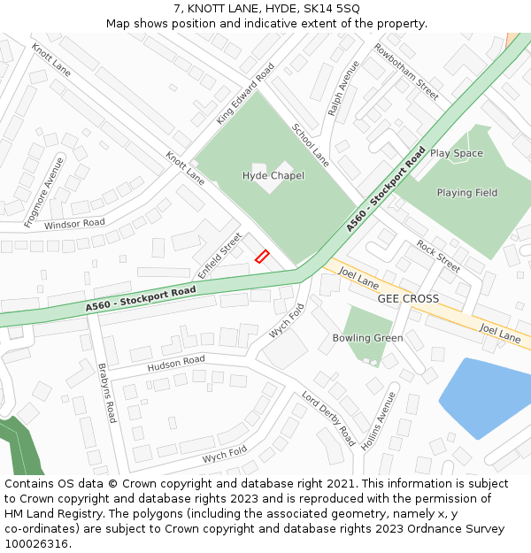 7, KNOTT LANE, HYDE, SK14 5SQ: Location map and indicative extent of plot