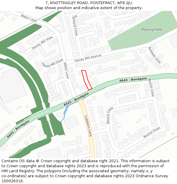 7, KNOTTINGLEY ROAD, PONTEFRACT, WF8 2JU: Location map and indicative extent of plot