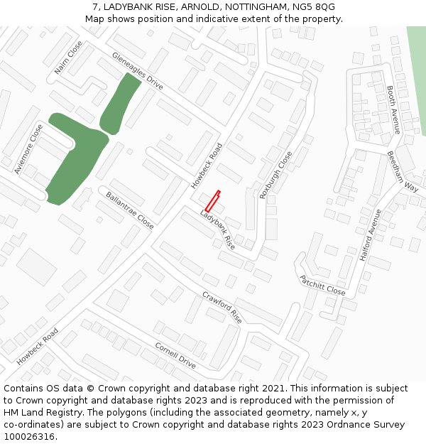 7, LADYBANK RISE, ARNOLD, NOTTINGHAM, NG5 8QG: Location map and indicative extent of plot