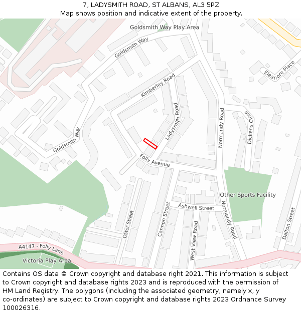 7, LADYSMITH ROAD, ST ALBANS, AL3 5PZ: Location map and indicative extent of plot
