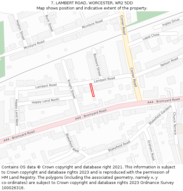7, LAMBERT ROAD, WORCESTER, WR2 5DD: Location map and indicative extent of plot