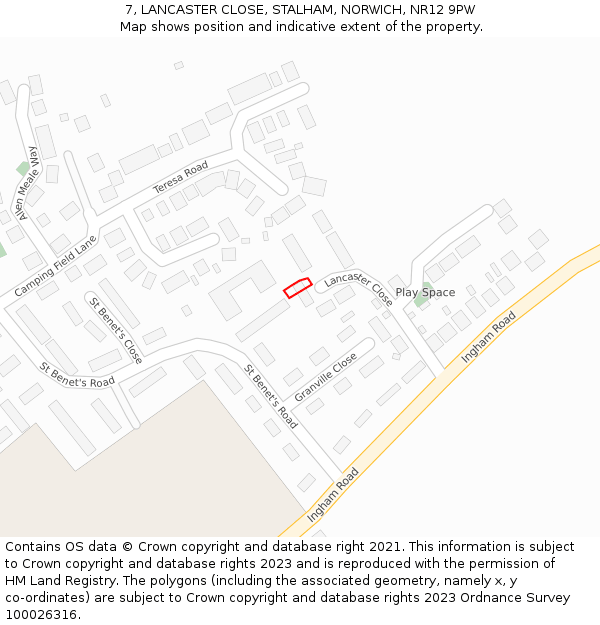7, LANCASTER CLOSE, STALHAM, NORWICH, NR12 9PW: Location map and indicative extent of plot