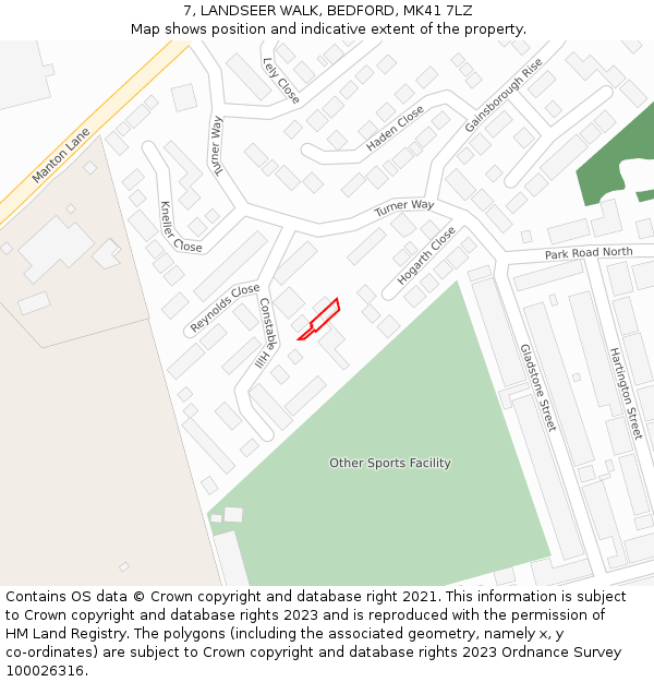 7, LANDSEER WALK, BEDFORD, MK41 7LZ: Location map and indicative extent of plot