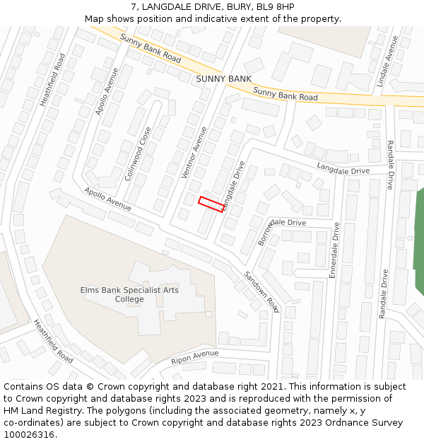 7, LANGDALE DRIVE, BURY, BL9 8HP: Location map and indicative extent of plot