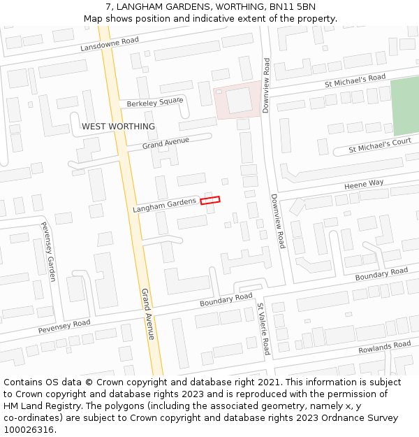 7, LANGHAM GARDENS, WORTHING, BN11 5BN: Location map and indicative extent of plot