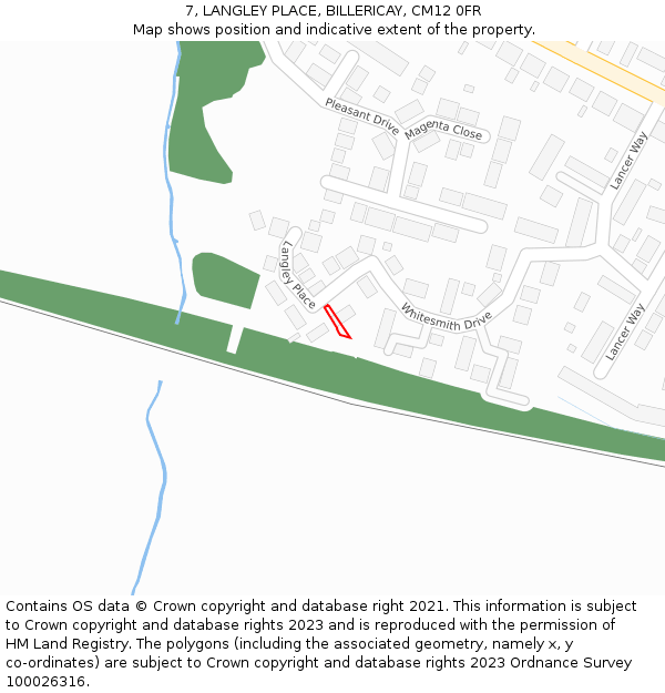 7, LANGLEY PLACE, BILLERICAY, CM12 0FR: Location map and indicative extent of plot