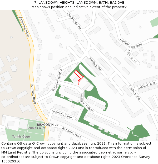 7, LANSDOWN HEIGHTS, LANSDOWN, BATH, BA1 5AE: Location map and indicative extent of plot