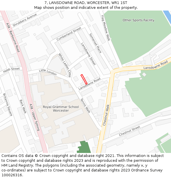 7, LANSDOWNE ROAD, WORCESTER, WR1 1ST: Location map and indicative extent of plot