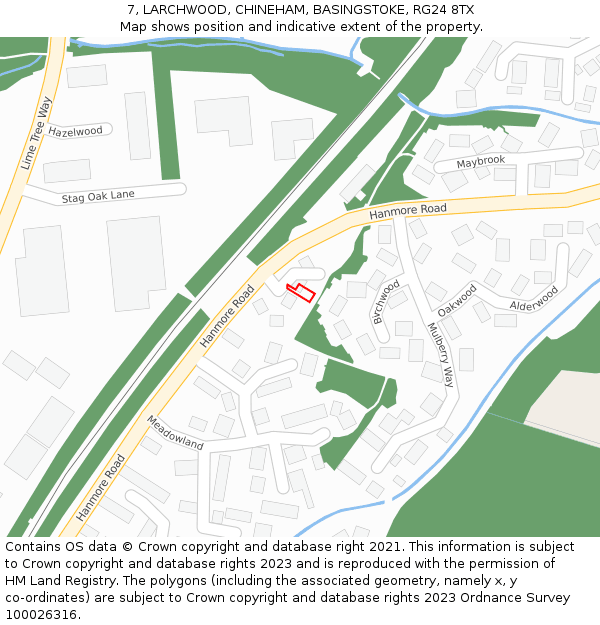 7, LARCHWOOD, CHINEHAM, BASINGSTOKE, RG24 8TX: Location map and indicative extent of plot