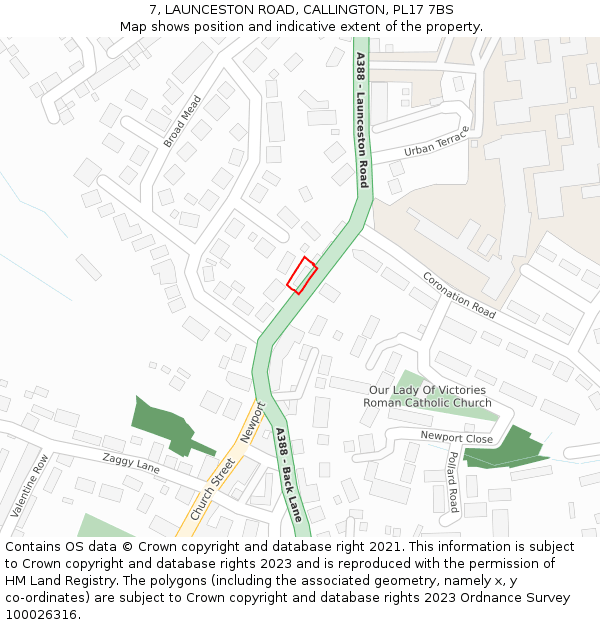 7, LAUNCESTON ROAD, CALLINGTON, PL17 7BS: Location map and indicative extent of plot