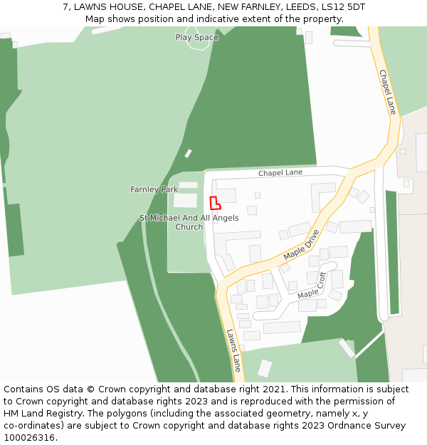 7, LAWNS HOUSE, CHAPEL LANE, NEW FARNLEY, LEEDS, LS12 5DT: Location map and indicative extent of plot