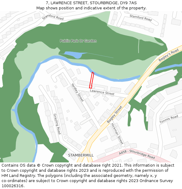 7, LAWRENCE STREET, STOURBRIDGE, DY9 7AS: Location map and indicative extent of plot
