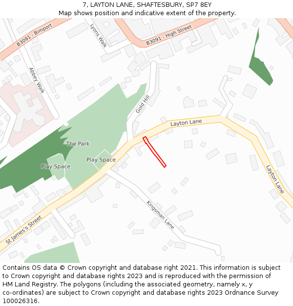 7, LAYTON LANE, SHAFTESBURY, SP7 8EY: Location map and indicative extent of plot