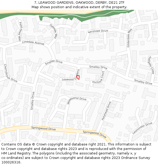 7, LEAWOOD GARDENS, OAKWOOD, DERBY, DE21 2TF: Location map and indicative extent of plot