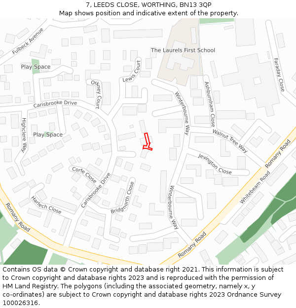 7, LEEDS CLOSE, WORTHING, BN13 3QP: Location map and indicative extent of plot