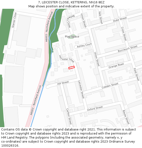 7, LEICESTER CLOSE, KETTERING, NN16 8EZ: Location map and indicative extent of plot