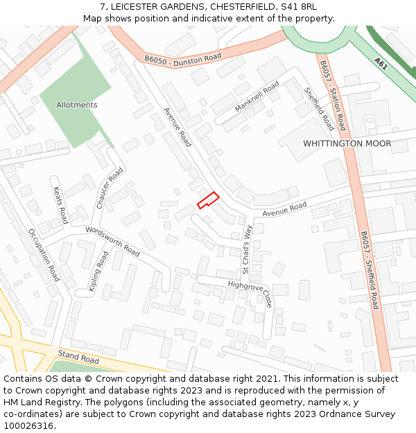 7, LEICESTER GARDENS, CHESTERFIELD, S41 8RL: Location map and indicative extent of plot