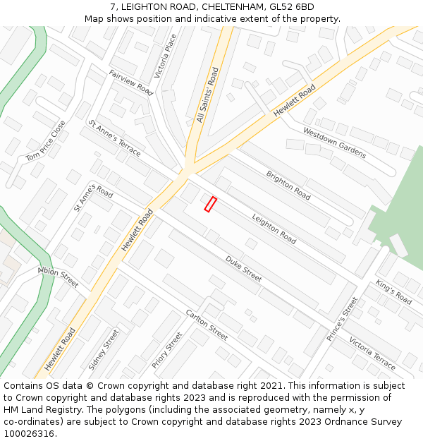 7, LEIGHTON ROAD, CHELTENHAM, GL52 6BD: Location map and indicative extent of plot