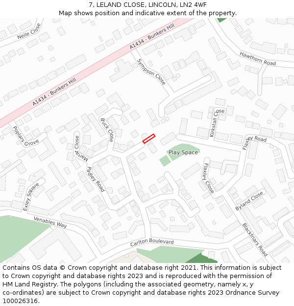 7, LELAND CLOSE, LINCOLN, LN2 4WF: Location map and indicative extent of plot