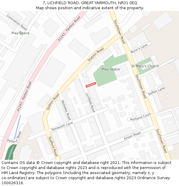 7, LICHFIELD ROAD, GREAT YARMOUTH, NR31 0EQ: Location map and indicative extent of plot