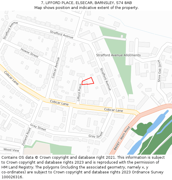 7, LIFFORD PLACE, ELSECAR, BARNSLEY, S74 8AB: Location map and indicative extent of plot