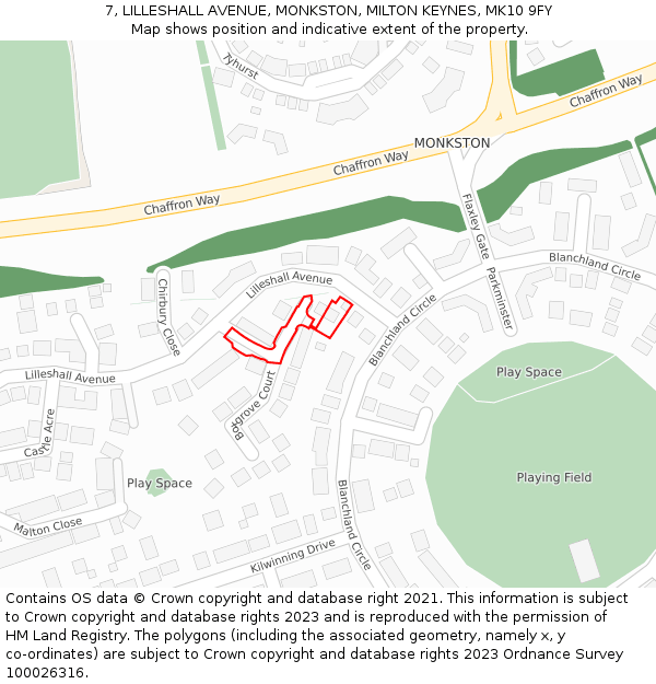 7, LILLESHALL AVENUE, MONKSTON, MILTON KEYNES, MK10 9FY: Location map and indicative extent of plot