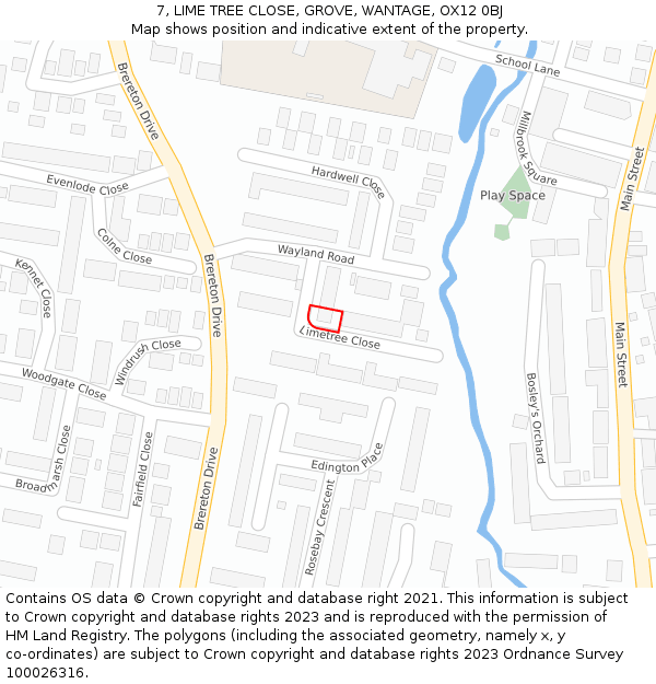 7, LIME TREE CLOSE, GROVE, WANTAGE, OX12 0BJ: Location map and indicative extent of plot