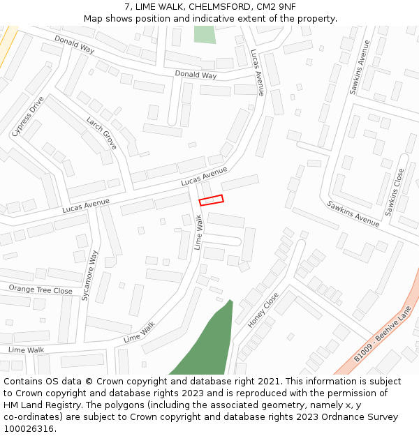 7, LIME WALK, CHELMSFORD, CM2 9NF: Location map and indicative extent of plot