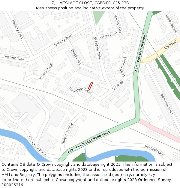 7, LIMESLADE CLOSE, CARDIFF, CF5 3BD: Location map and indicative extent of plot