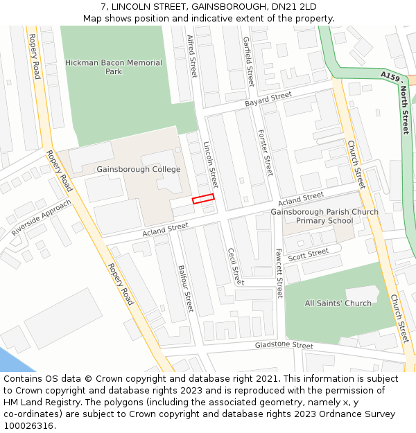 7, LINCOLN STREET, GAINSBOROUGH, DN21 2LD: Location map and indicative extent of plot