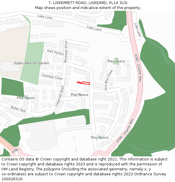 7, LISKERRETT ROAD, LISKEARD, PL14 3UG: Location map and indicative extent of plot