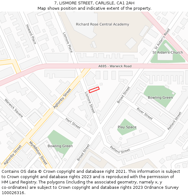 7, LISMORE STREET, CARLISLE, CA1 2AH: Location map and indicative extent of plot