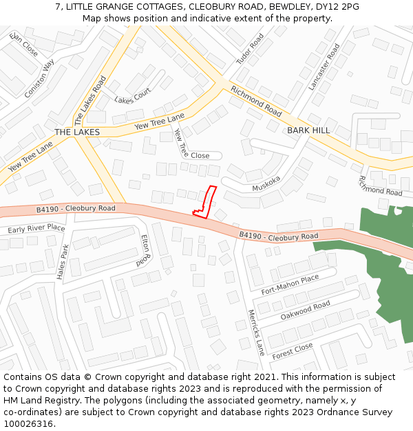 7, LITTLE GRANGE COTTAGES, CLEOBURY ROAD, BEWDLEY, DY12 2PG: Location map and indicative extent of plot