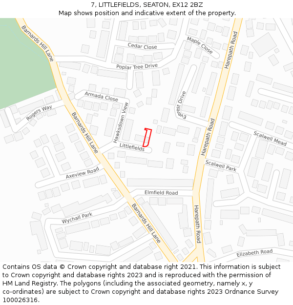 7, LITTLEFIELDS, SEATON, EX12 2BZ: Location map and indicative extent of plot