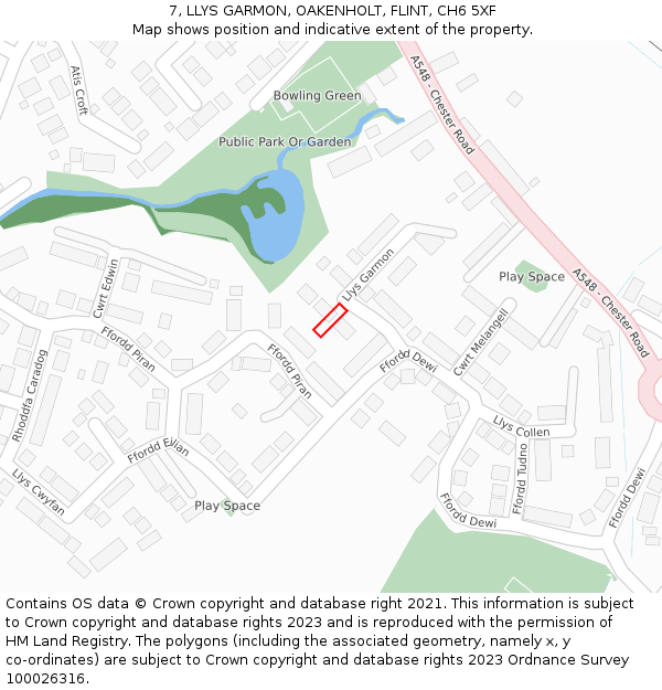 7, LLYS GARMON, OAKENHOLT, FLINT, CH6 5XF: Location map and indicative extent of plot