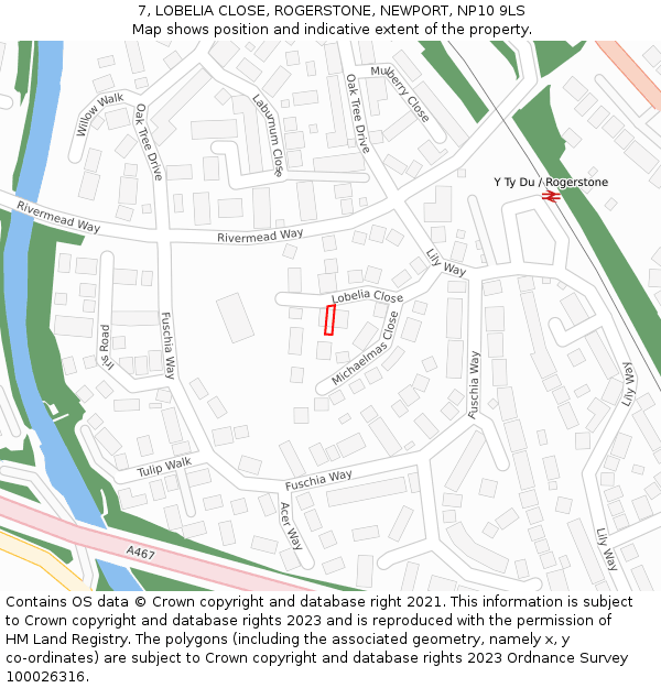 7, LOBELIA CLOSE, ROGERSTONE, NEWPORT, NP10 9LS: Location map and indicative extent of plot