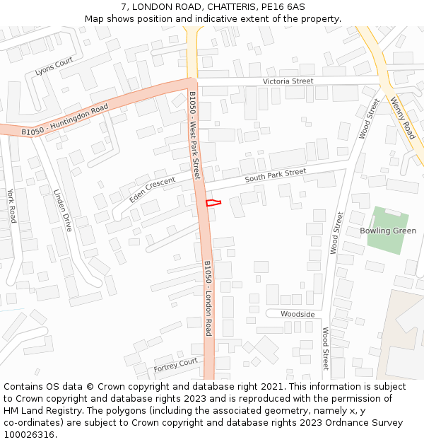 7, LONDON ROAD, CHATTERIS, PE16 6AS: Location map and indicative extent of plot
