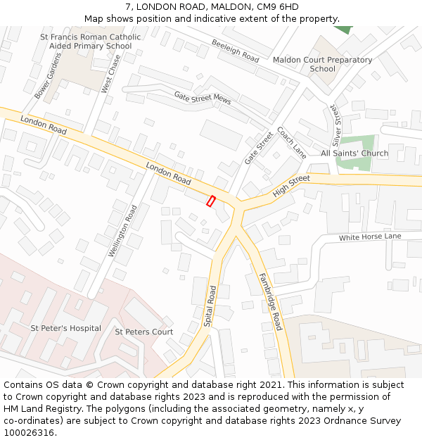 7, LONDON ROAD, MALDON, CM9 6HD: Location map and indicative extent of plot