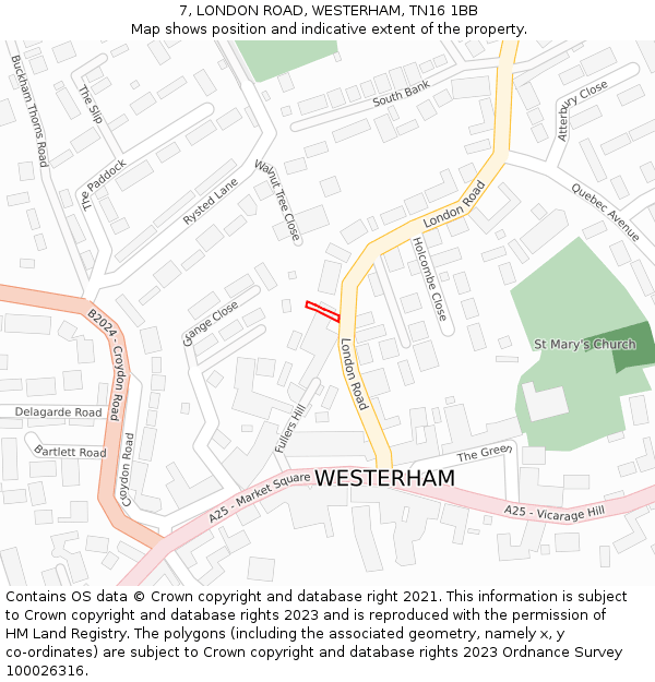 7, LONDON ROAD, WESTERHAM, TN16 1BB: Location map and indicative extent of plot